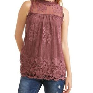 NEW Mauve Pink Lace Crochet Blouse Medium